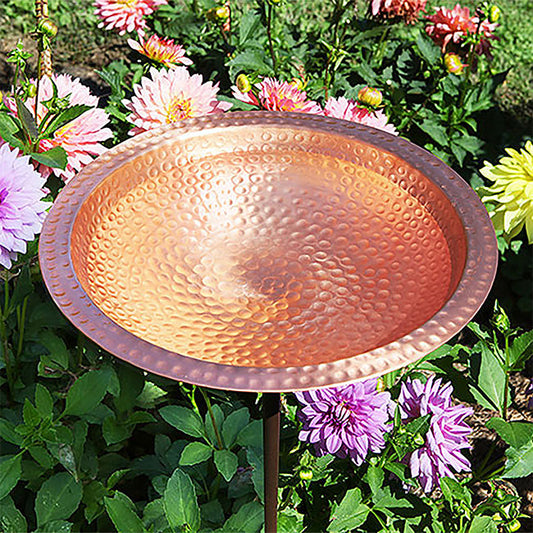 Hammered Solid Copper Bird Bath with Stake - BIRDLOVER