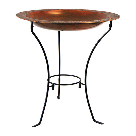 Ancient Graffiti Steel Bird Bath and Stand, Copper Plated - BIRDLOVER