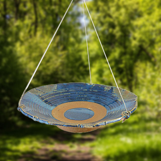 Anthony Stoneware Ceramic Bird Bath, Medium, French Blue - BIRDLOVER
