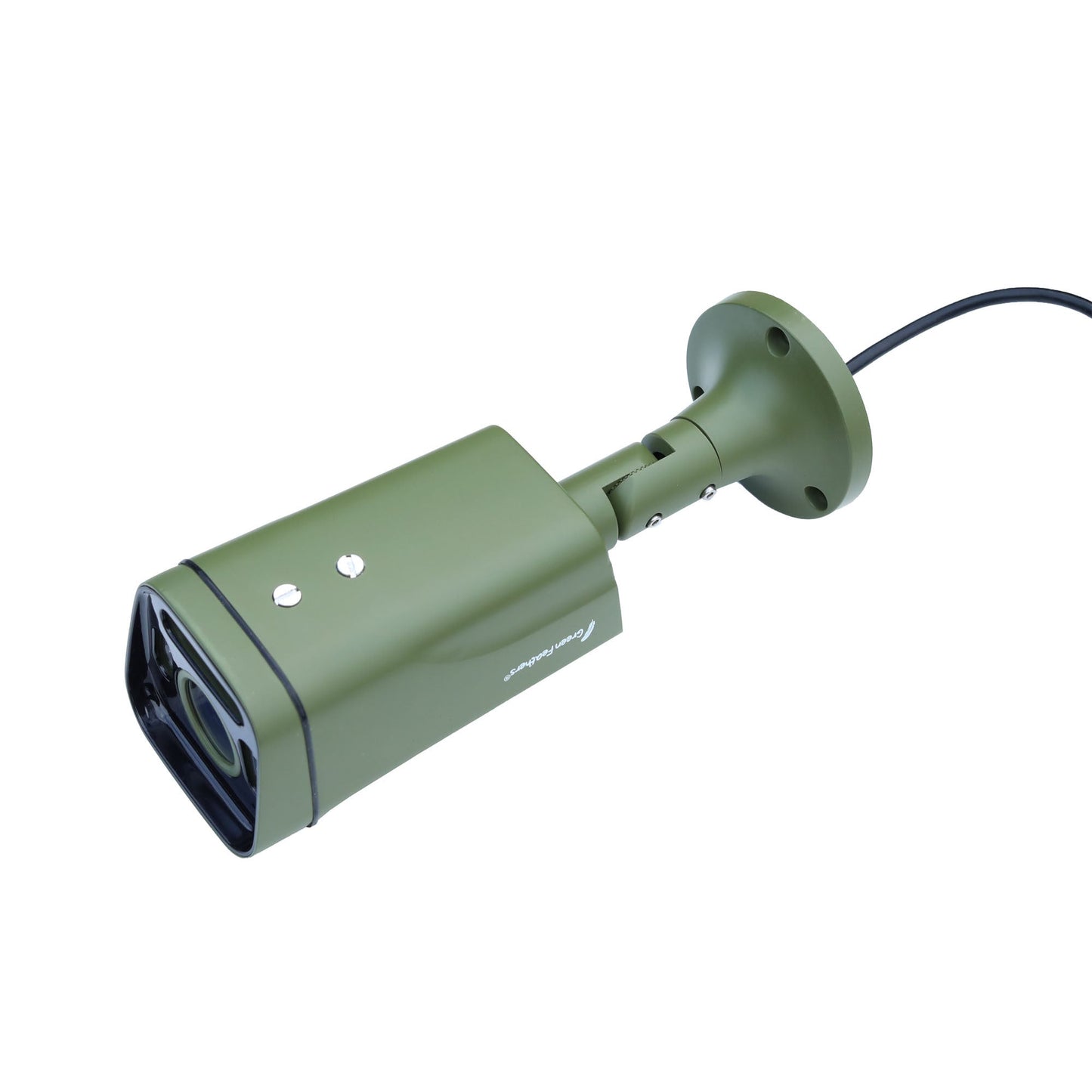 Green security camera on a white background
