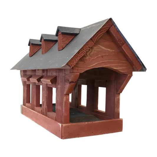 Bird In Hand Amish Willow Hill Covered Bridge Feeder, Red - BIRDLOVER