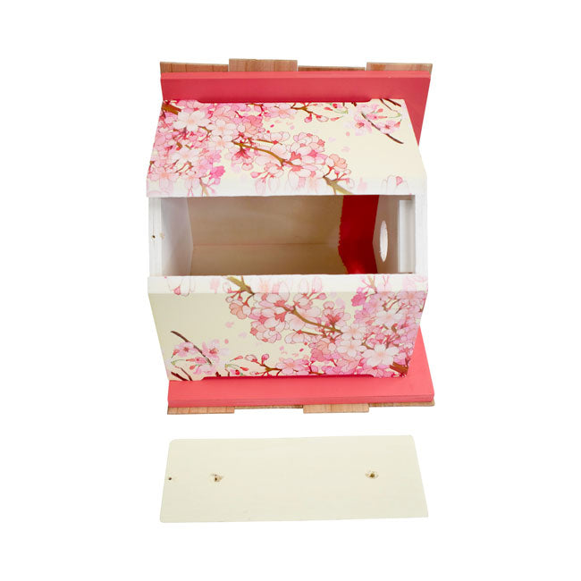 Hanging Wren House, Cherry Blossom with Chickadee