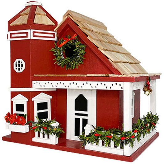 Yuletide Cottage Bird House, Red