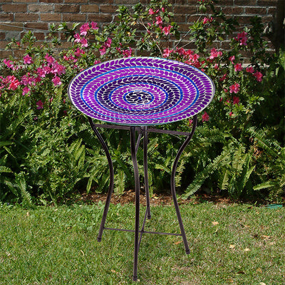 Glass Mosaic Bird Bath with Steel Stand, Purple - BIRDLOVER