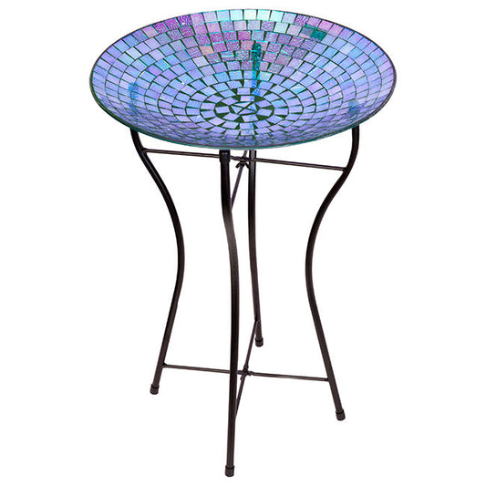Glass Mosaic Bird Bath with Steel Stand, Rainbow - BIRDLOVER