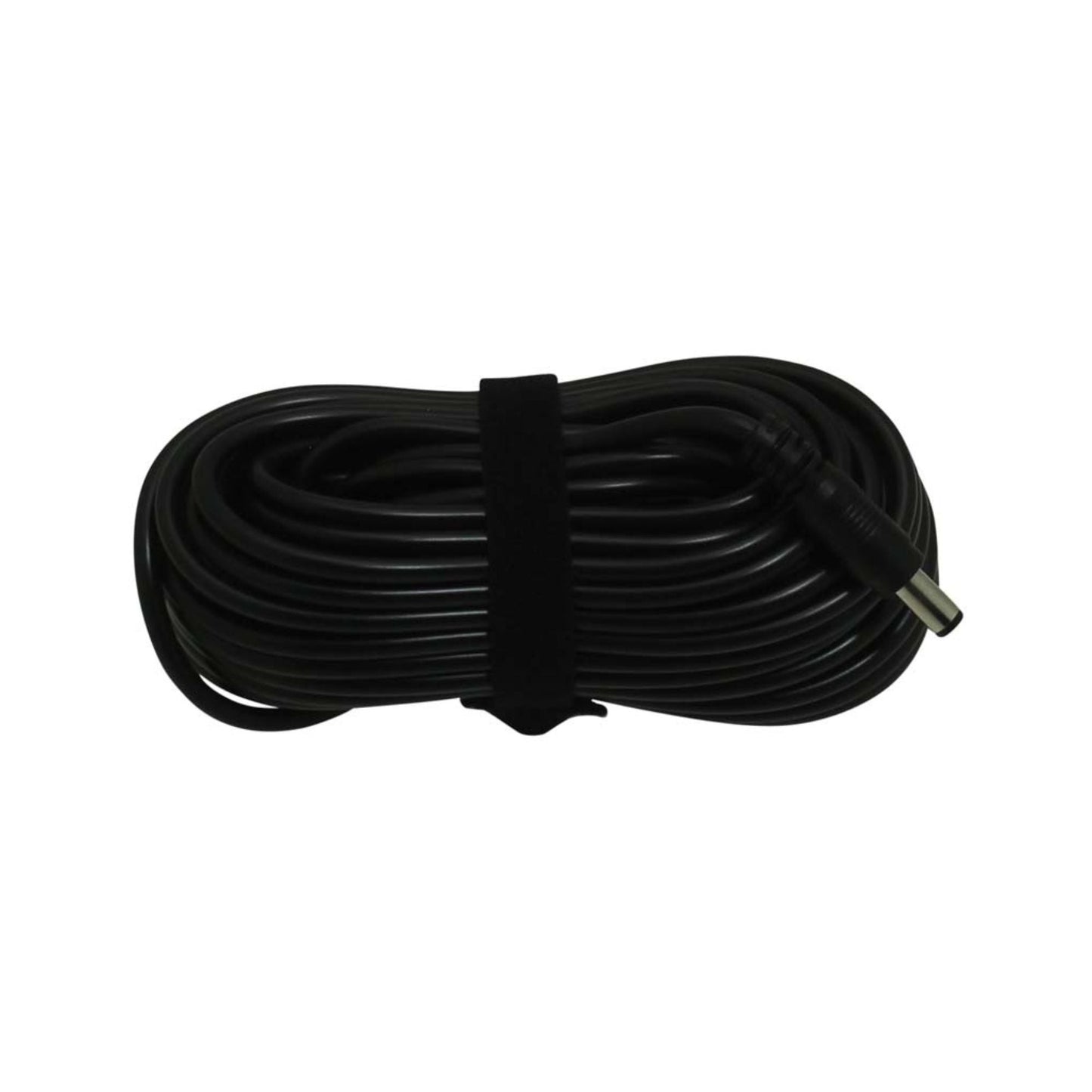 Coiled black cable on a white background