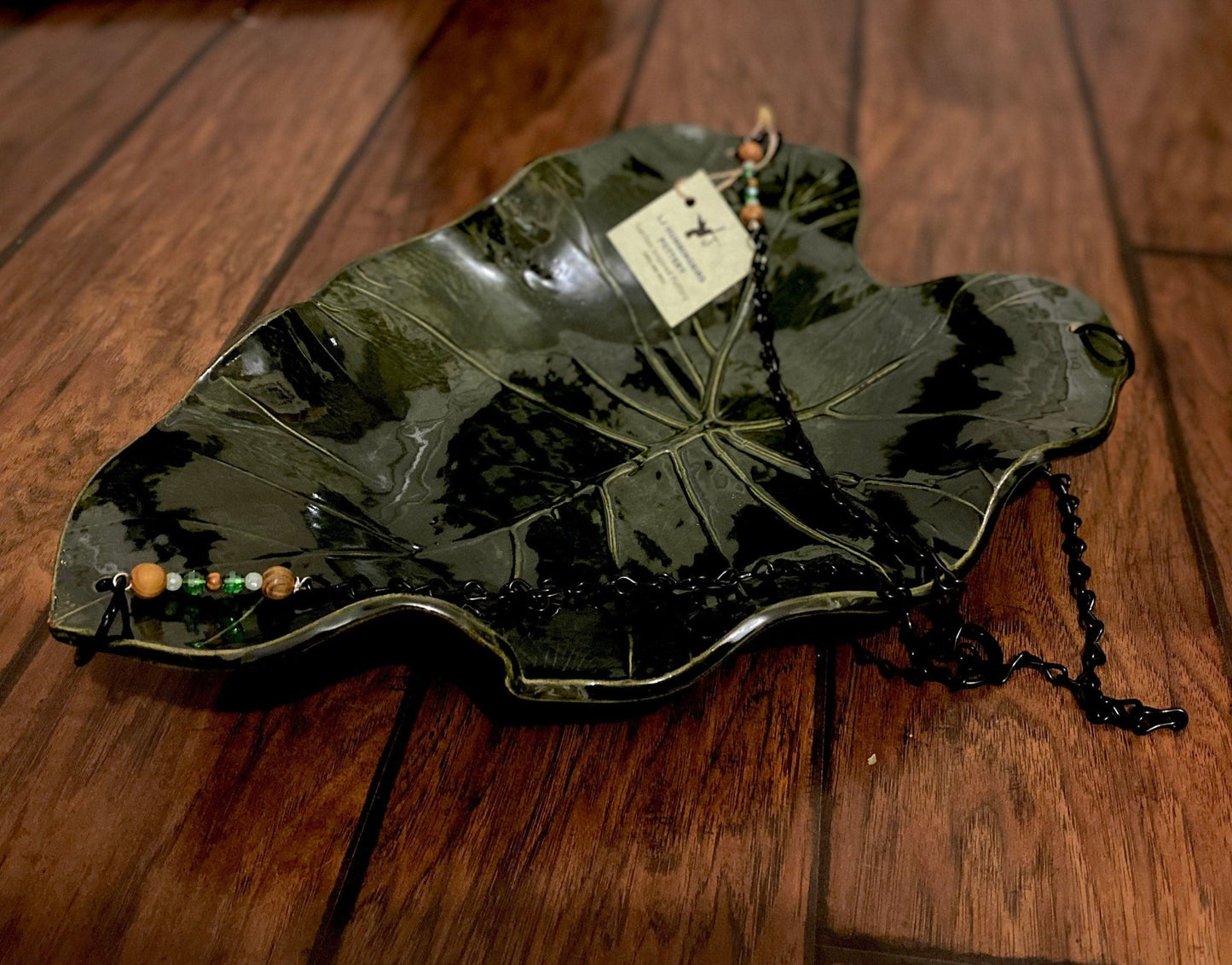 Handmade Bird Bath — Hanging Pottery Leaf Design - BIRDLOVER