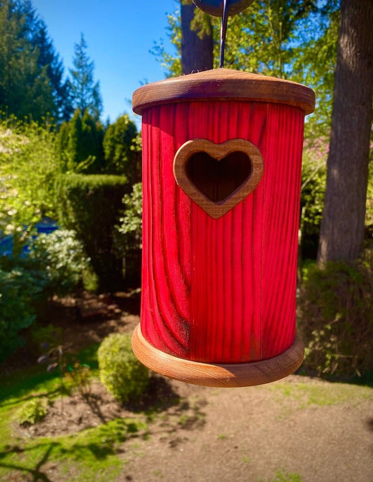 Handmade Colorful Birdhouse — Shou Sugi Ban Knotty Pine, Cedar Roof - BIRDLOVER