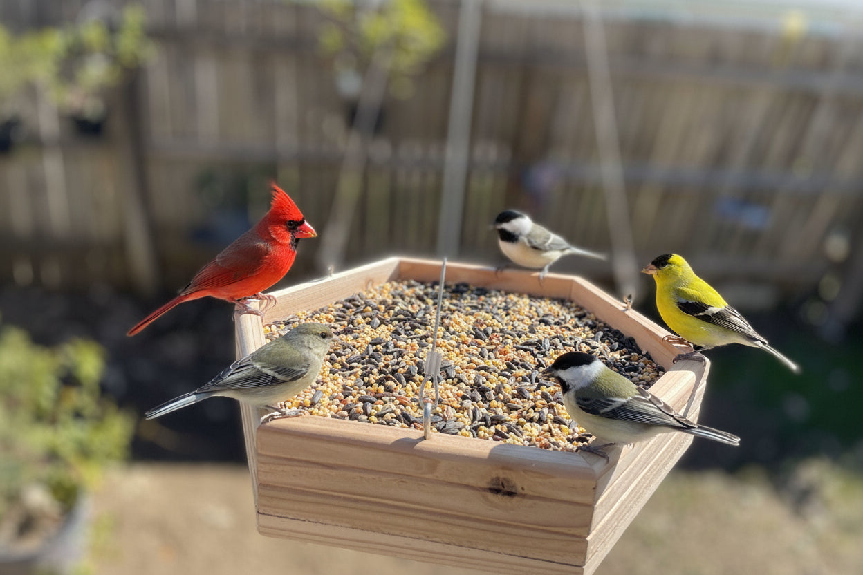 Hexagon Cedar Bird Feeder Tray - Handmade Platform Feeder - BIRDLOVER