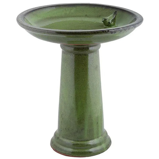 Bird Bath On Pedestal W/Bird Ceramic