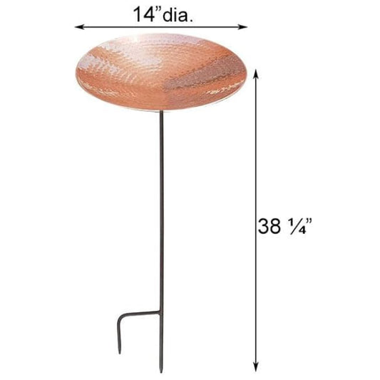 Polished Copper Colored Metal Bird Bath and Stake