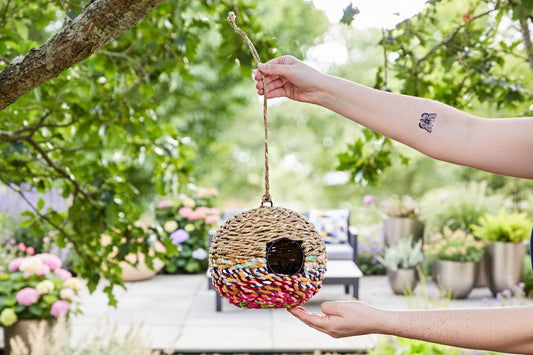 Recycled Cotton Birdhouse: Large Round Hanging Garden Nester - BIRDLOVER
