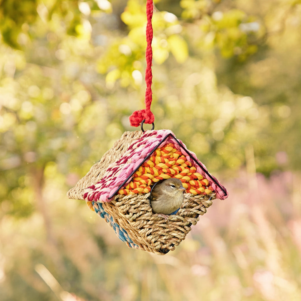 Recycled Cotton Diamond Birdhouse: Handmade Hanging Garden Nester - BIRDLOVER