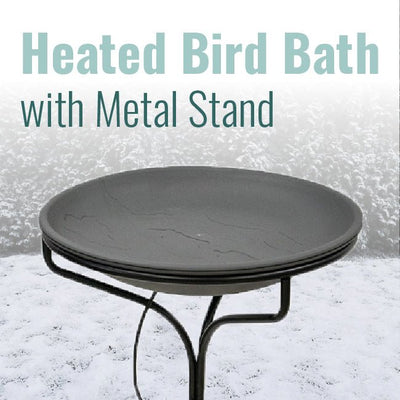 Wild Bird Lover's Heated Bird Bath w/Metal Stand, Slate, 20" - BIRDLOVER