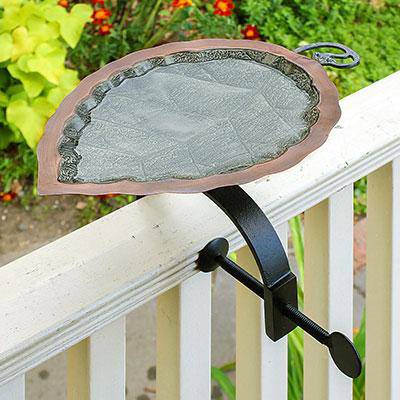 Aspen Leaf Bird Bath with Over Rail Bracket - BIRDLOVER
