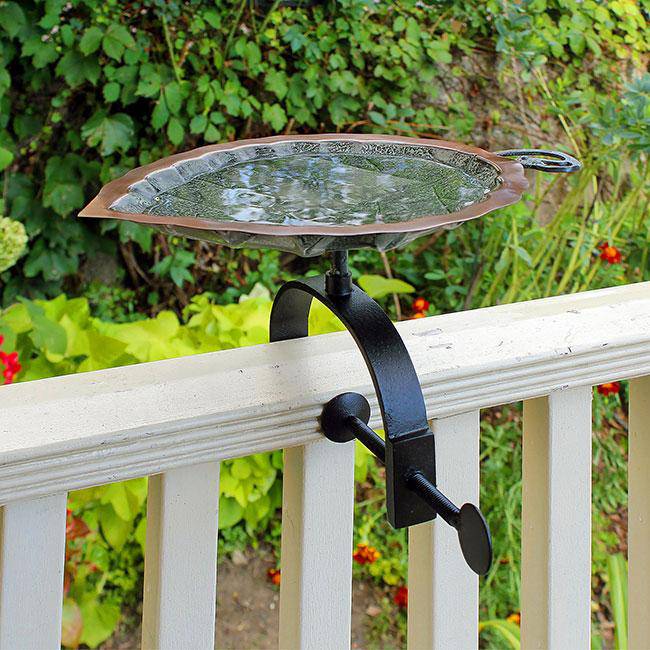Aspen Leaf Bird Bath with Over Rail Bracket