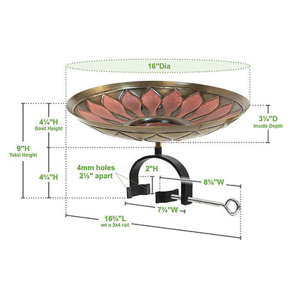 Red African Daisy Bird Bath with Over Rail Bracket