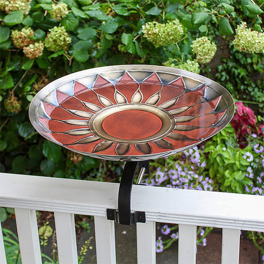 Red African Daisy Bird Bath with Over Rail Bracket - BIRDLOVER