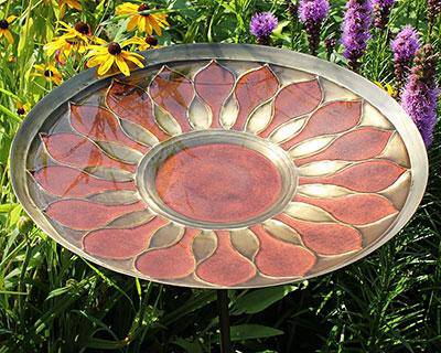 Red African Daisy Bird Bath with Stake