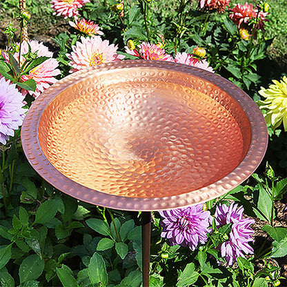 Hammered Solid Copper Bird Bath with Stake