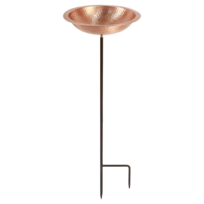 Hammered Solid Copper Bird Bath with Stake