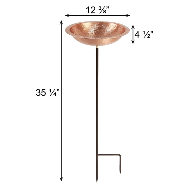 Hammered Solid Copper Bird Bath with Stake