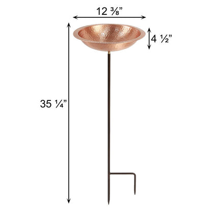 Hammered Solid Copper Bird Bath with Stake