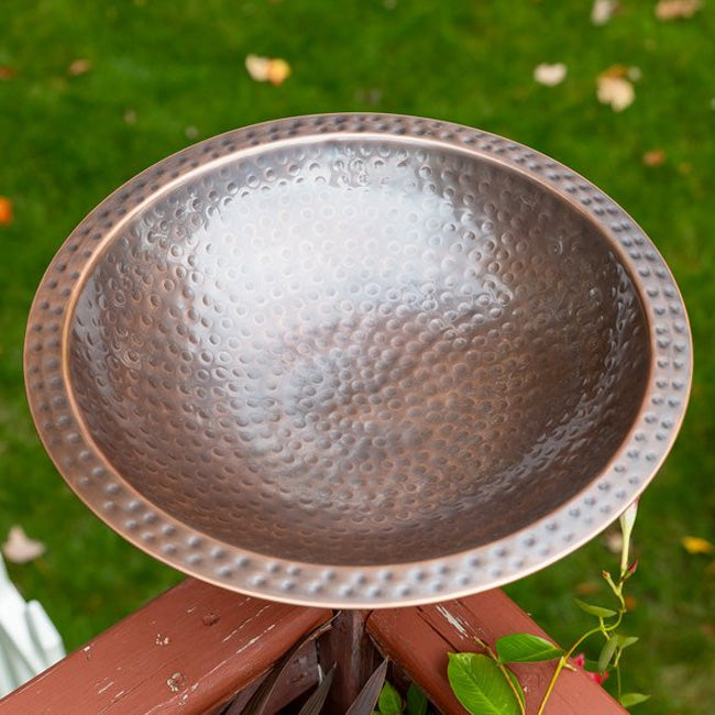 Copper Finish Hammered Extra Large Metal Bird Bath for 4 x 4 Post