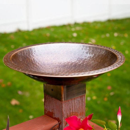 Copper Finish Hammered Extra Large Metal Bird Bath for 4 x 4 Post