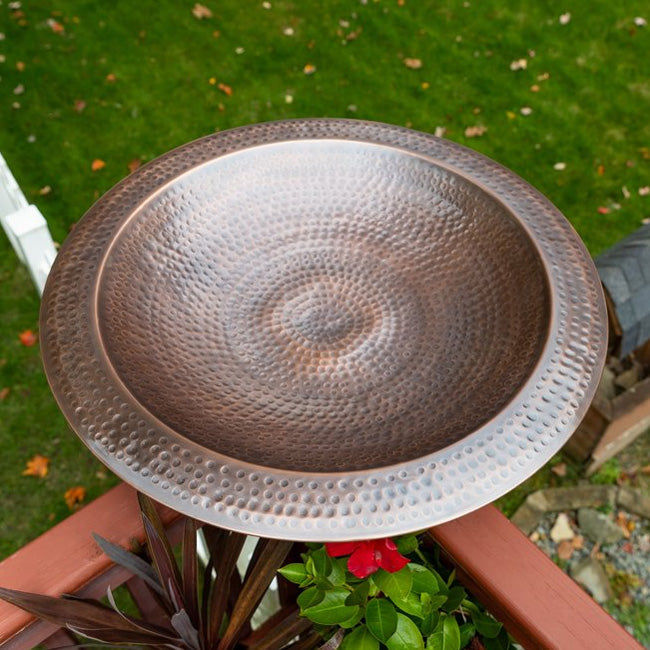 Copper Finish Hammered Extra Large Metal Bird Bath for 4 x 4 Post