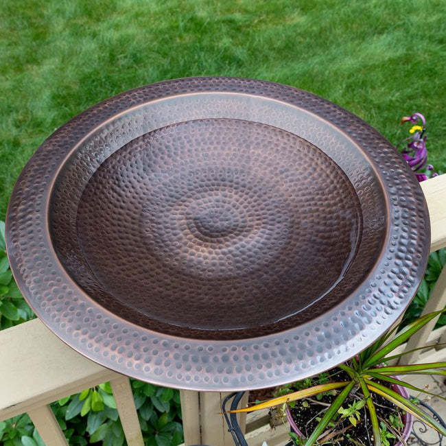 Copper Finish Hammered Extra Large Metal Bird Bath for 4 x 4 Post
