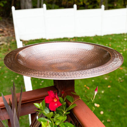 Copper Finish Hammered Extra Large Metal Bird Bath for 4 x 4 Post