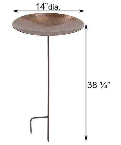 Burnt Copper Colored Metal Bird Bath and Stake