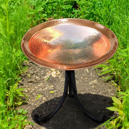 Copper Plated Metal Bird Bath with Tripod Stand
