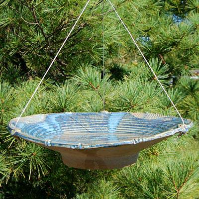 Anthony Stoneware Ceramic Bird Bath, Large, French Blue - BIRDLOVER