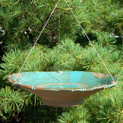 Anthony Stoneware Ceramic Bird Bath, Large, Teal - BIRDLOVER