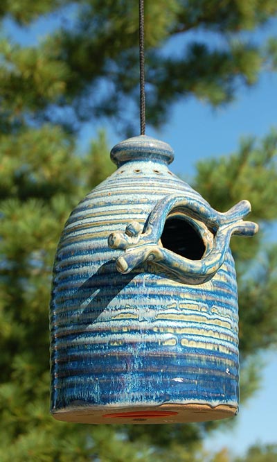 Anthony Stoneware Bird House, Medium, French Blue - BIRDLOVER