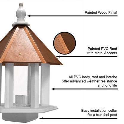 Azalea Bird Feeder with Hammered Copper Colored Metal Roof