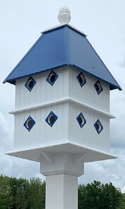 Manor Bird House with Cobalt Blue Roof