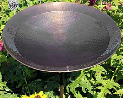 Burnt Copper Colored Metal Bird Bath and Stake