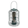Squirrel-Proof Metal Mesh Caged Hanging Tube Bird Feeder in Forest Green with 4 feeding ports on pure white background - BIRDLOVER