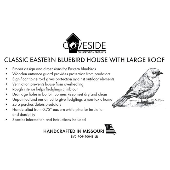 Classic Eastern Bluebird House with Large Roof