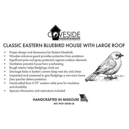 Classic Eastern Bluebird House with Large Roof
