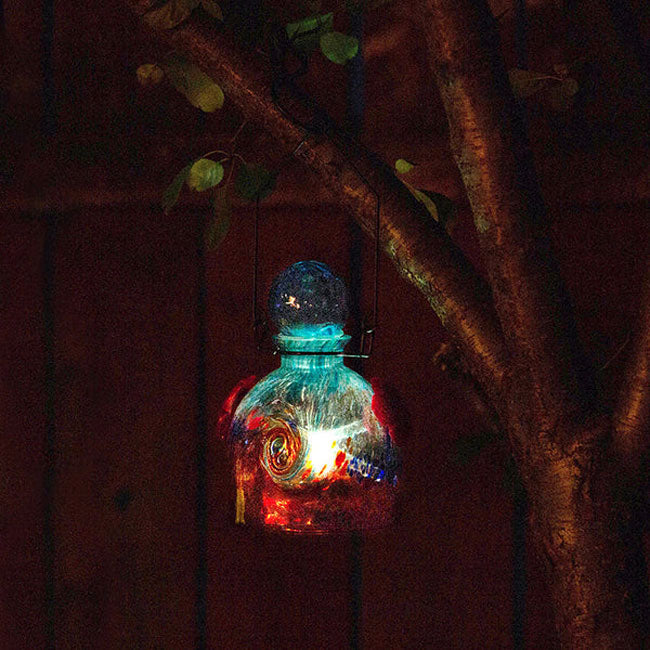 Solar LunaLite Bell Hummingbird Feeder, Aqua/Red