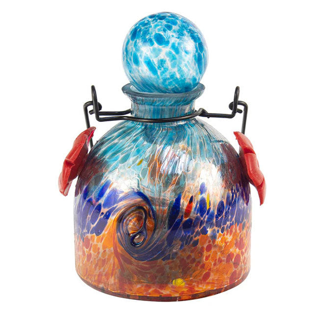 Solar LunaLite Bell Hummingbird Feeder, Aqua/Red