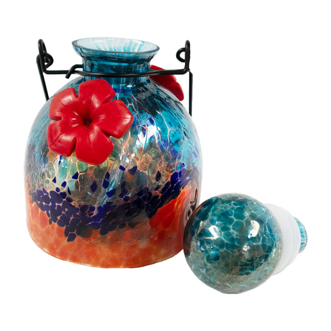 Solar LunaLite Bell Hummingbird Feeder, Aqua/Red