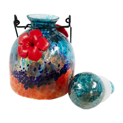 Solar LunaLite Bell Hummingbird Feeder, Aqua/Red
