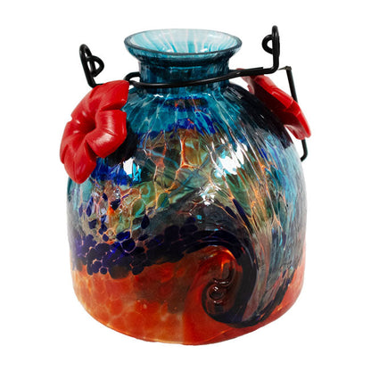 Solar LunaLite Bell Hummingbird Feeder, Aqua/Red