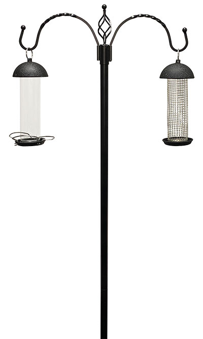 Birding Pole with Two Bird Feeders, Black, 7'1.5"
