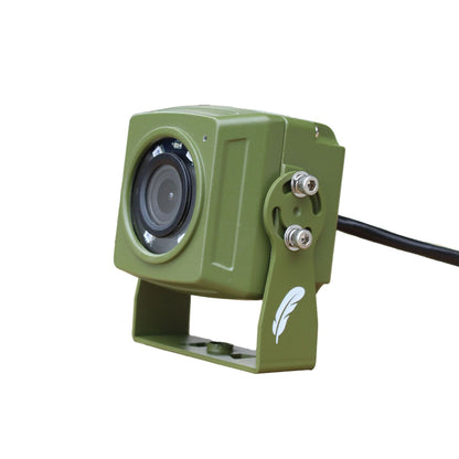 Green camera module with a cable on a white background